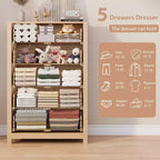 Cassettiera con 5 cassetti, in legno, alta, cassettiera alta con 5 cassetti per camera da letto e soggiorno, colore rovere