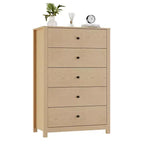 Cassettiera con 5 cassetti, in legno, alta, cassettiera alta con 5 cassetti per camera da letto e soggiorno, colore rovere