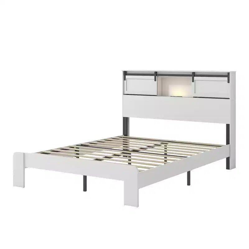 Letto a piattaforma Queen/King Size con Stazione di Ricarica, Struttura letto a piattaforma in legno con Contenitore