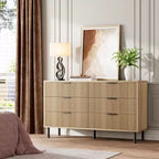 Comò moderno in legno scanalato - 6 ampi cassetti - Design antiribaltamento e gambe in metallo - Maniglie eleganti - Perfetto per camera da letto, soggiorno