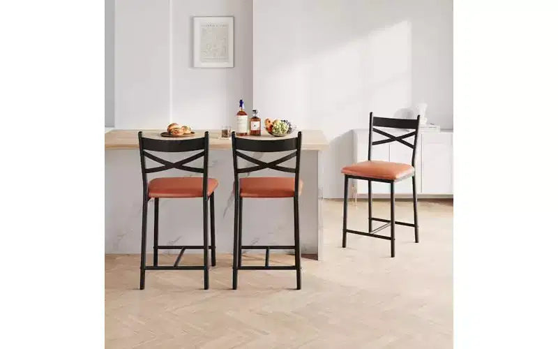 Set di 2 sgabelli da bar, sedie da bar in metallo altezza bancone con schienale e cuscino spesso, sedute imbottite per isola cucina, moderno marrone