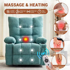 Poltrona reclinabile a dondolo girevole con funzione riscaldante e massaggiante - Recliner a dondolo a 360° con portabicchieri e tasca laterale - Divano singolo ergonomico, blu