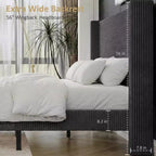Struttura letto matrimoniale Queen in velluto a coste, struttura letto moderna con testiera alettata alta 142 cm, non richiede rete a molle, facile da montare