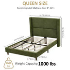 Struttura letto matrimoniale Queen in velluto a coste, struttura letto moderna con testiera alettata alta 142 cm, non richiede rete a molle, facile da montare