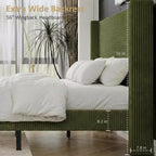Struttura letto matrimoniale Queen in velluto a coste, struttura letto moderna con testiera alettata alta 142 cm, non richiede rete a molle, facile da montare
