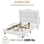 Struttura letto matrimoniale Queen in velluto a coste, struttura letto moderna con testiera alettata alta 142 cm, non richiede rete a molle, facile da montare