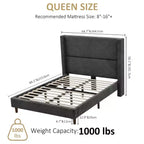 Struttura letto matrimoniale Queen in velluto a coste, struttura letto moderna con testiera alettata alta 142 cm, non richiede rete a molle, facile da montare