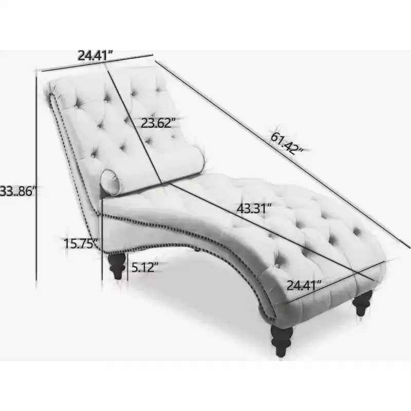 Chaise longue imbottita in velluto vintage Parley con schienale trapuntato e passamaneria con borchie