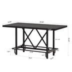 Tavolo da pranzo industriale alto 63 cm, 6 posti, piano rustico in legno e gambe in metallo con poggiapiedi, tavolo da cucina e da lavoro multiuso