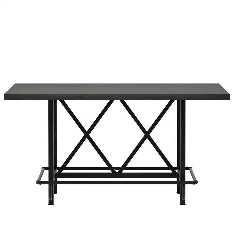 Tavolo da pranzo industriale alto 63 cm, 6 posti, piano rustico in legno e gambe in metallo con poggiapiedi, tavolo da cucina e da lavoro multiuso