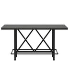 Tavolo da pranzo industriale alto 63 cm, 6 posti, piano rustico in legno e gambe in metallo con poggiapiedi, tavolo da cucina e da lavoro multiuso
