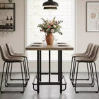 Tavolo da pranzo industriale alto 63 cm, 6 posti, piano rustico in legno e gambe in metallo con poggiapiedi, tavolo da cucina e da lavoro multiuso