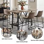 Tavolo da pranzo industriale alto 63 cm, 6 posti, piano rustico in legno e gambe in metallo con poggiapiedi, tavolo da cucina e da lavoro multiuso