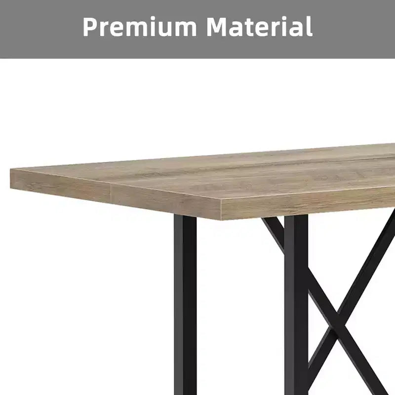 Tavolo da pranzo industriale alto 63 cm, 6 posti, piano rustico in legno e gambe in metallo con poggiapiedi, tavolo da cucina e da lavoro multiuso