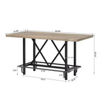 Tavolo da pranzo industriale alto 63 cm, 6 posti, piano rustico in legno e gambe in metallo con poggiapiedi, tavolo da cucina e da lavoro multiuso