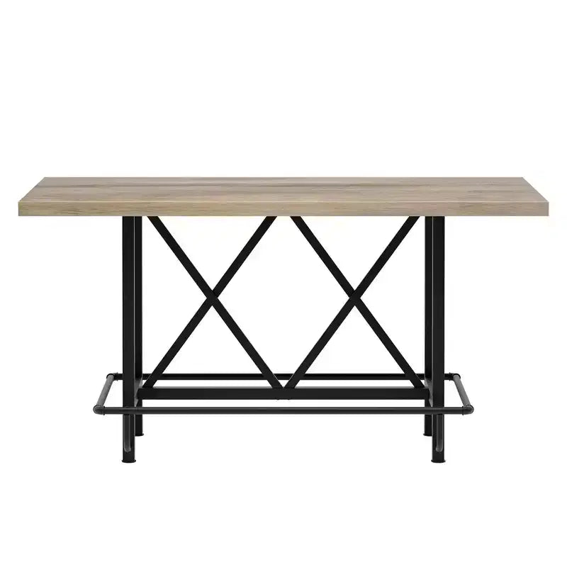 Tavolo da pranzo industriale alto 63 cm, 6 posti, piano rustico in legno e gambe in metallo con poggiapiedi, tavolo da cucina e da lavoro multiuso