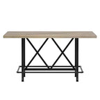 Tavolo da pranzo industriale alto 63 cm, 6 posti, piano rustico in legno e gambe in metallo con poggiapiedi, tavolo da cucina e da lavoro multiuso