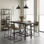 Tavolo da pranzo industriale alto 63 cm, 6 posti, piano rustico in legno e gambe in metallo con poggiapiedi, tavolo da cucina e da lavoro multiuso