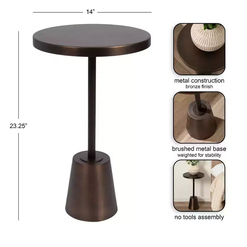 Tavolino rotondo Tira, bronzo, 14x14x24