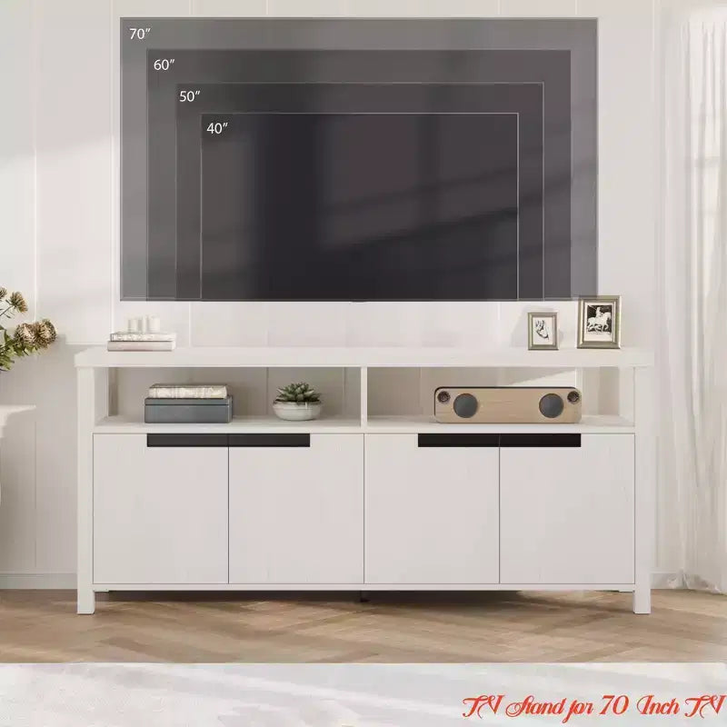 Mobile TV 63 Farmhouse per TV fino a 65 pollici, Tavolino consolle rustico bohémien con 4 ante e ripiano aperto, Console per televisione