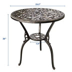 Tavolo da pranzo da esterno in alluminio pressofuso resistente alle intemperie, rotondo 23", con foro per ombrellone, design antico, facile montaggio