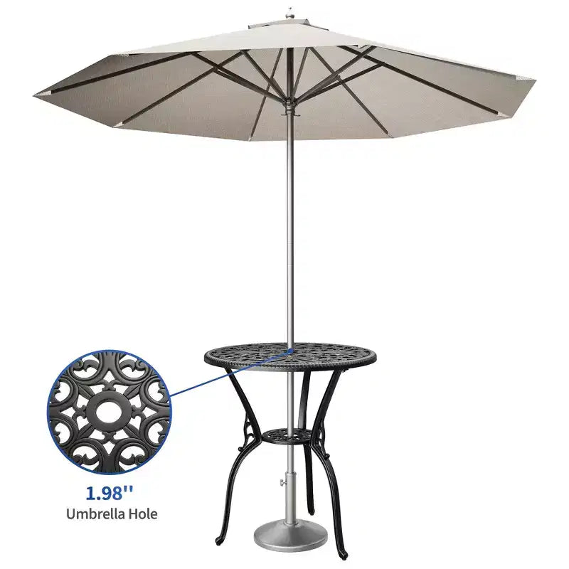 Tavolo da pranzo da esterno in alluminio pressofuso resistente alle intemperie, rotondo 23", con foro per ombrellone, design antico, facile montaggio