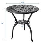 Tavolo da pranzo da esterno in alluminio pressofuso resistente alle intemperie, rotondo 23", con foro per ombrellone, design antico, facile montaggio