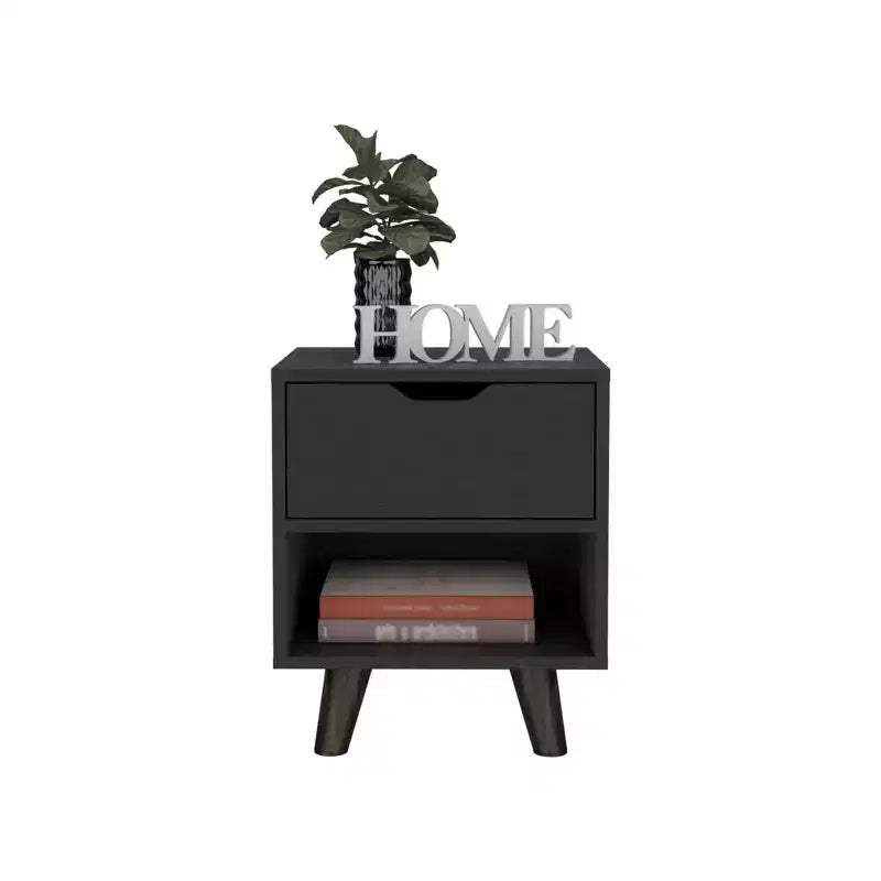 Comodino a un cassetto in legno nero 19