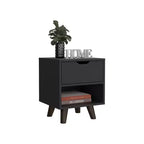 Comodino a un cassetto in legno nero 19