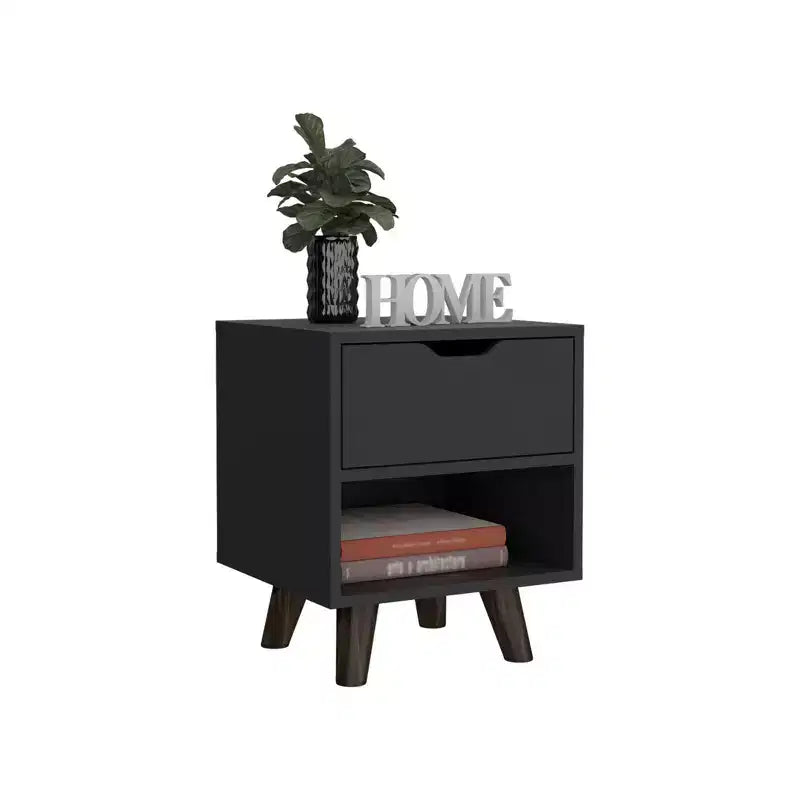 Comodino a un cassetto in legno nero 19