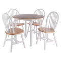 5pc Sorella Dining Table Set Natural/White - Winsome: Round Drop Leaf, Solid Wood, 4 Windsor Chairs