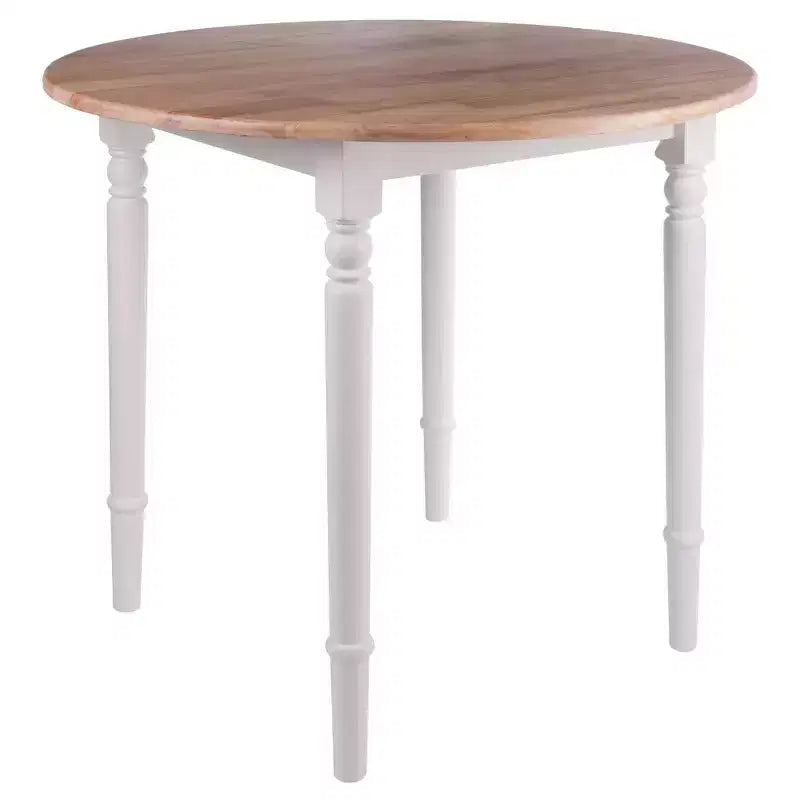 Set tavolo da pranzo Sorella 5 pezzi Naturale/Bianco - Tavolo rotondo con ante a ribalta, Legno massello, 4 sedie Windsor