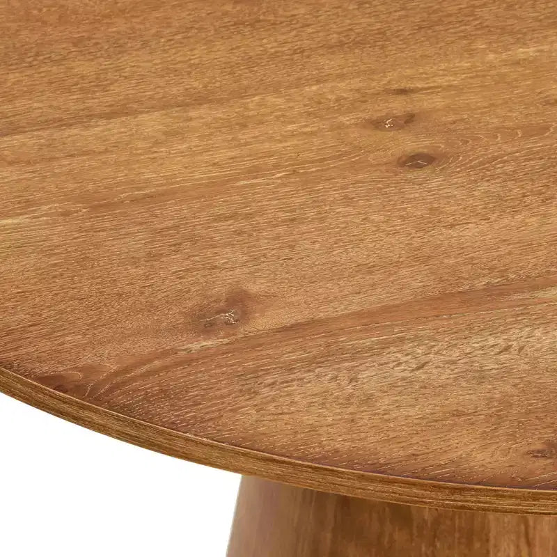 Set da pranzo moderno Nelda 5 pezzi 150 cm con tavolo rotondo color legno invecchiato e sedie da pranzo in pelle color tortora