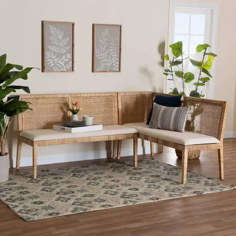 Set Divanetto 2 pezzi in Rattan Kalimantan Miele Chiaro/Bianco: Rivestimento in Poliestere, Struttura in Compensato