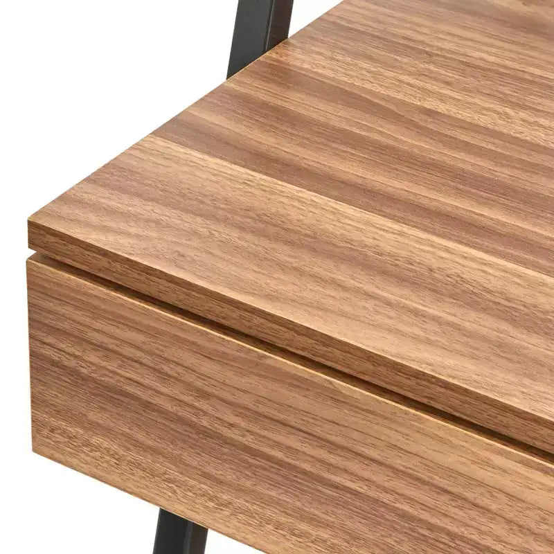 Scrivania e mensola a scala Denton da 2 pz Noce/Nero: Scrivania con mensola a muro e spazio aperto, MDF e struttura in metallo