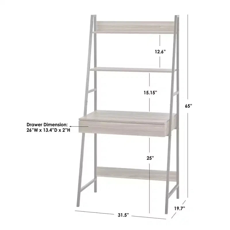 Scrivania e mensola a scala Denton da 2 pz Noce/Nero: Scrivania con mensola a muro e spazio aperto, MDF e struttura in metallo