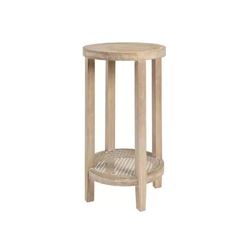 Tavolino d'appoggio Harley rotondo color grano - impiallacciatura in frassino, ripiano in rattan, 71 cm di altezza