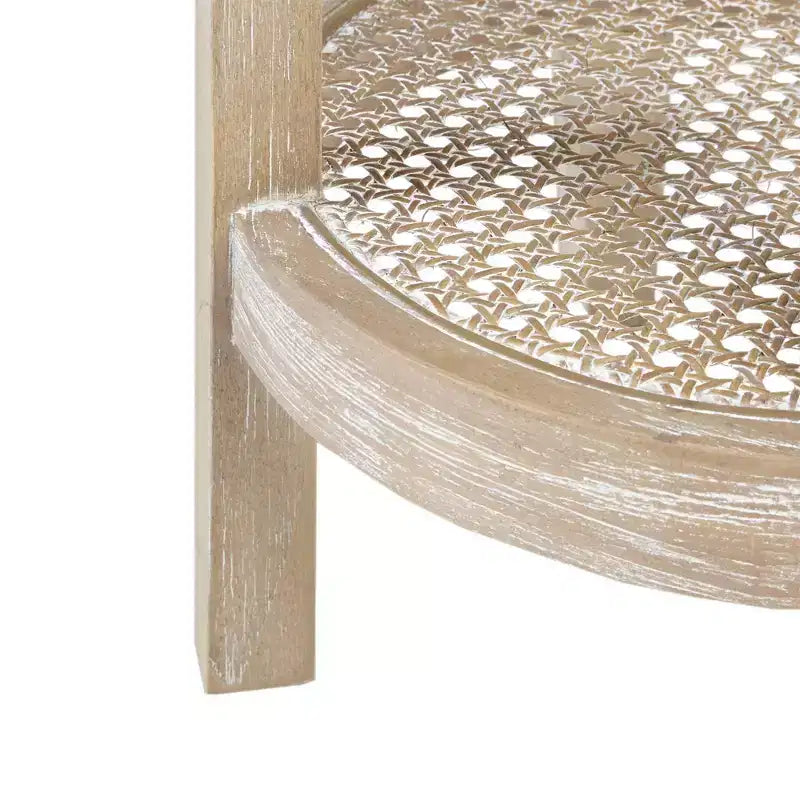 Tavolino d'appoggio Harley rotondo color grano - impiallacciatura in frassino, ripiano in rattan, 71 cm di altezza