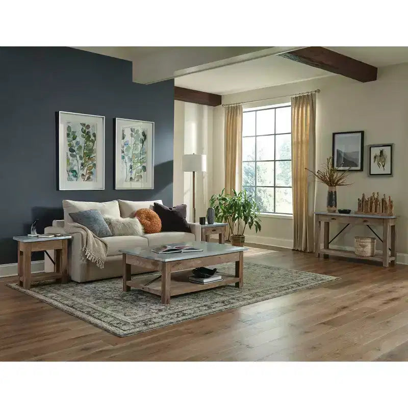 Tavolino d'appoggio in legno con ripiano: Stile industriale moderno, Struttura in legno massello