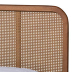 Letto King Elston in Rattan Sintetico e Legno Marrone/Noce Cenere - Design Mid-Century, Gambe Tornite