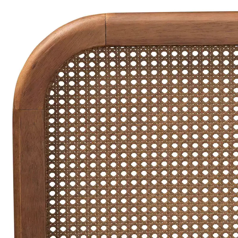 Letto King Elston in Rattan Sintetico e Legno Marrone/Noce Cenere - Design Mid-Century, Gambe Tornite