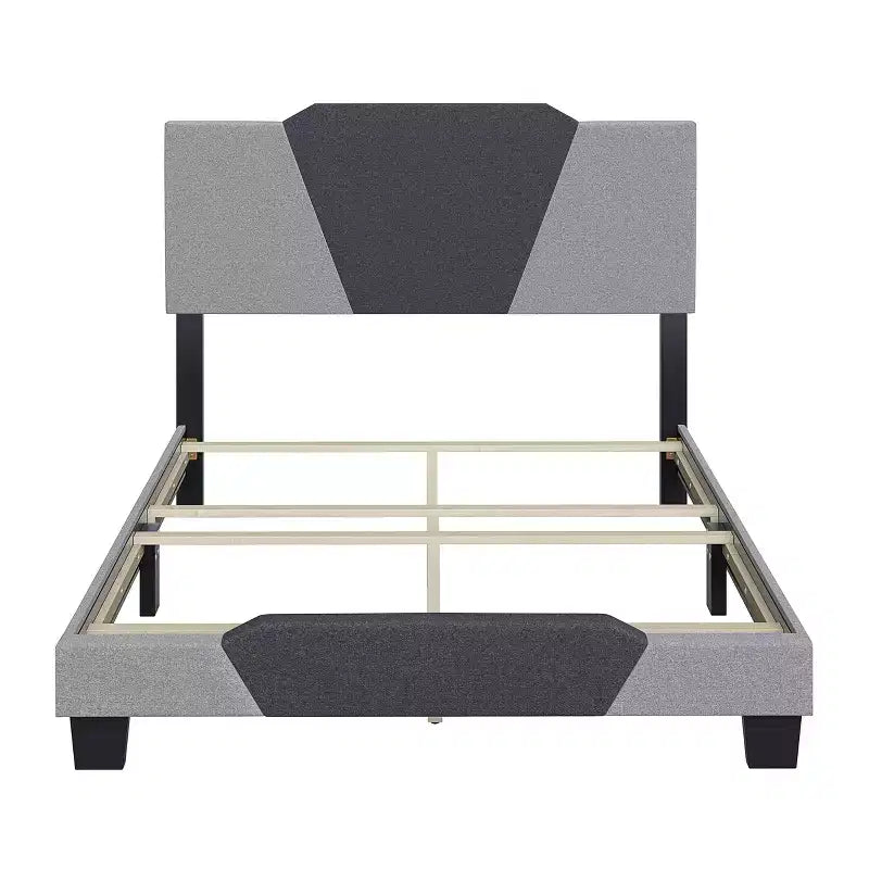 Letto queen Sydney Contemporary in lino imbottito grigio antracite - Doghe in legno di betulla resistenti, Rete a molle richiesta