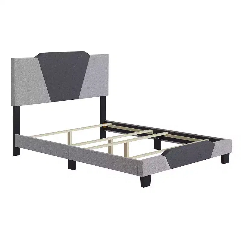 Letto queen Sydney Contemporary in lino imbottito grigio antracite - Doghe in legno di betulla resistenti, Rete a molle richiesta