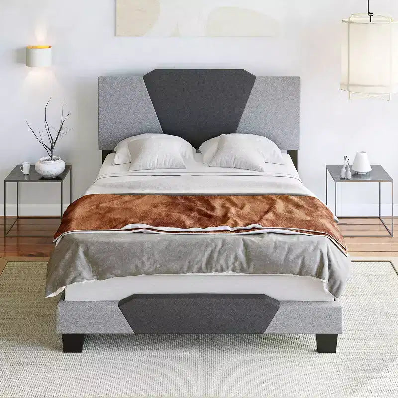 Letto queen Sydney Contemporary in lino imbottito grigio antracite - Doghe in legno di betulla resistenti, Rete a molle richiesta