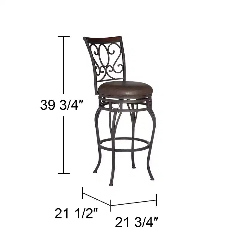 Sgabello da bar girevole Trevi Bronze marrone, altezza 67,3 cm, con cuscino tradizionale in similpelle e schienale, poggiapiedi per bancone da cucina