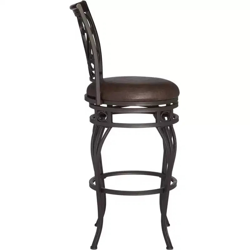 Sgabello da bar girevole Trevi Bronze marrone, altezza 67,3 cm, con cuscino tradizionale in similpelle e schienale, poggiapiedi per bancone da cucina