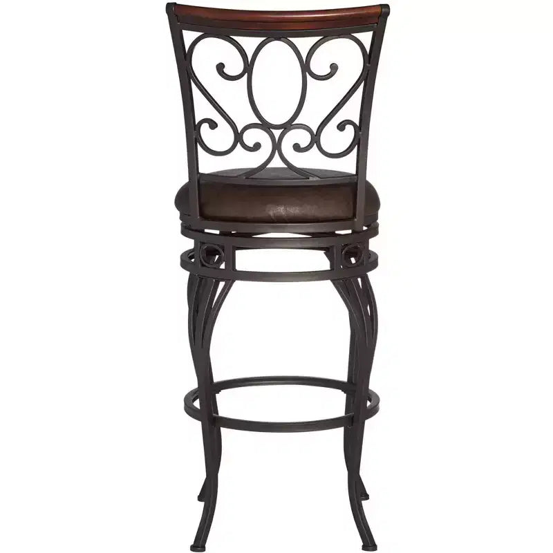 Sgabello da bar girevole Trevi Bronze marrone, altezza 67,3 cm, con cuscino tradizionale in similpelle e schienale, poggiapiedi per bancone da cucina