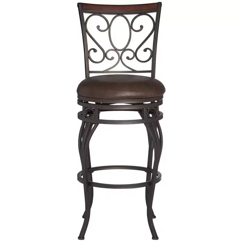 Sgabello da bar girevole Trevi Bronze marrone, altezza 67,3 cm, con cuscino tradizionale in similpelle e schienale, poggiapiedi per bancone da cucina