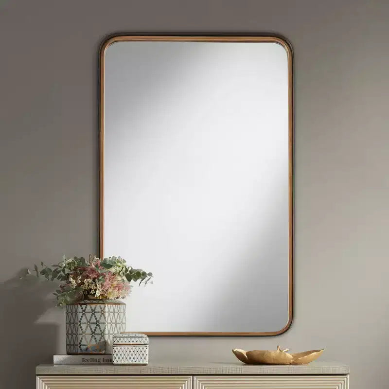 Specchio decorativo da parete rettangolare Andi, moderno, con cornice in ferro dorato o nero e vetro smussato, 60 cm di larghezza, per bagno, camera da letto, casa, ingresso