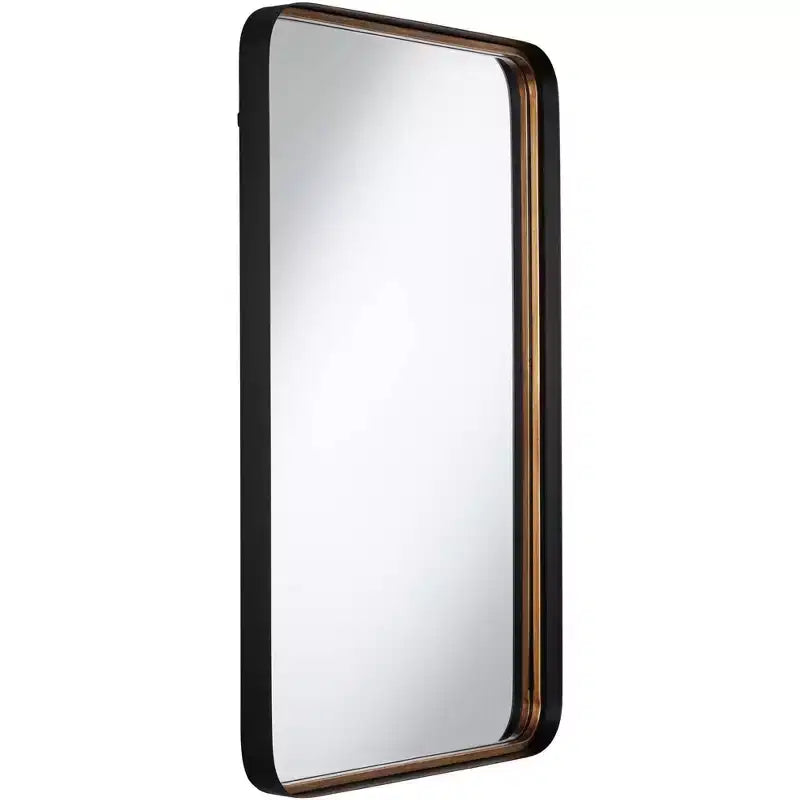 Specchio decorativo da parete rettangolare Andi, moderno, con cornice in ferro dorato o nero e vetro smussato, 60 cm di larghezza, per bagno, camera da letto, casa, ingresso